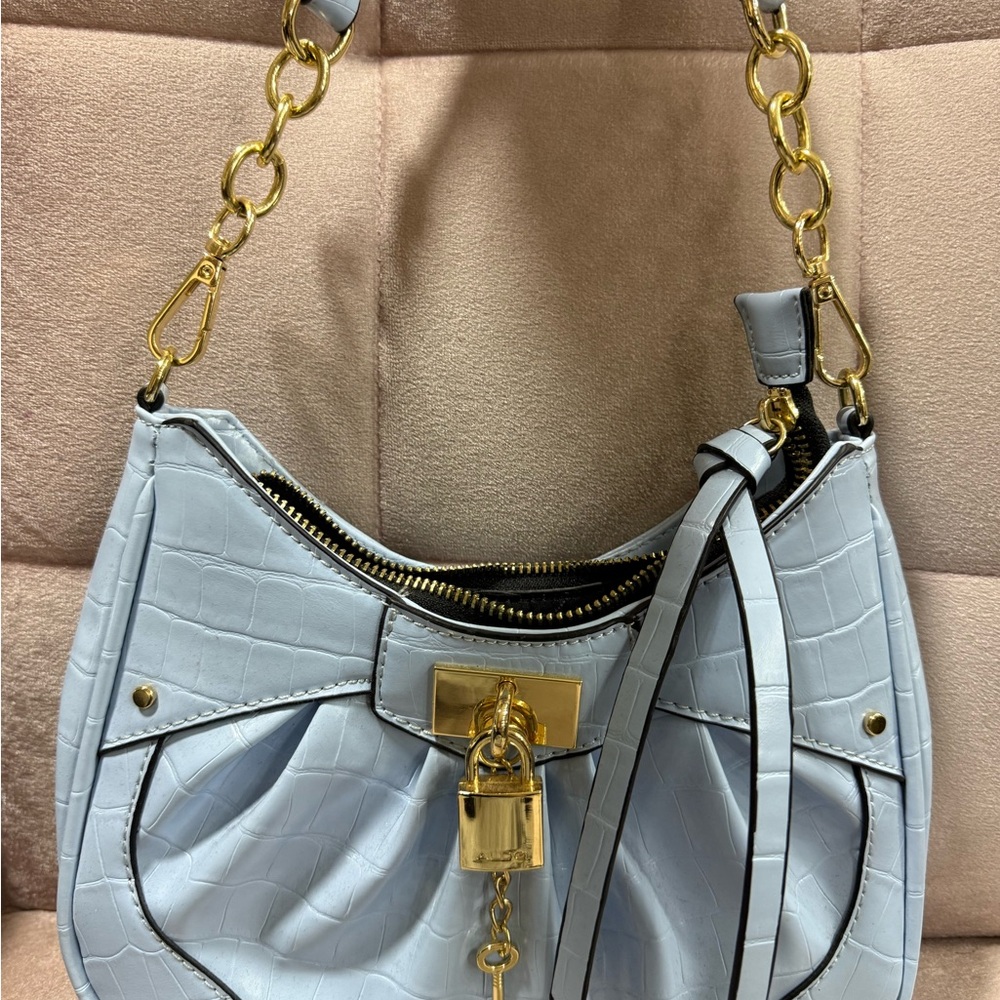 Aldo Light Blue Croc-Embossed Shoulder Bag